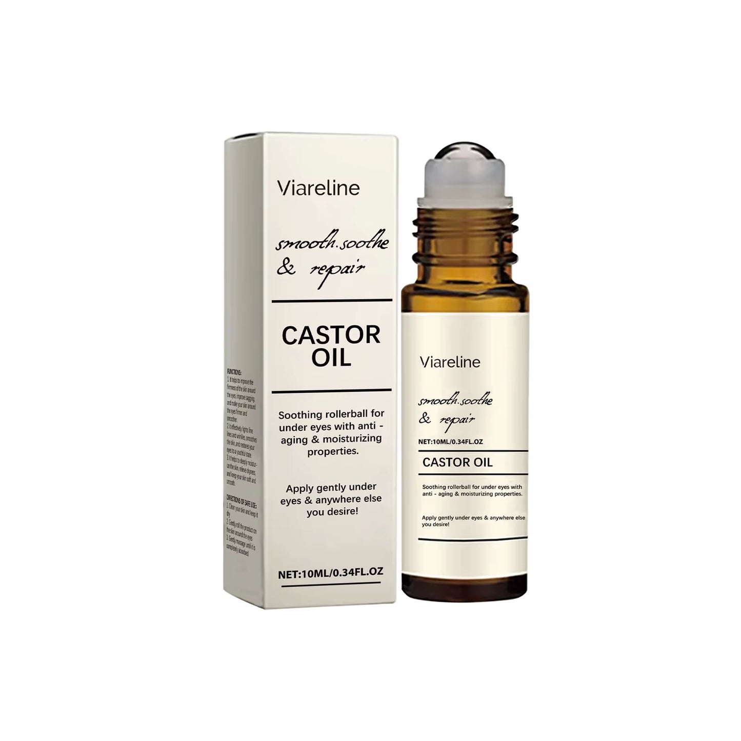 Castor Oil Eye Serum Lighten Wrinkle Remove Dark Circles Eye Bags anti Puffiness Nourish Skin Eye Lifting Firming Massage Roller
