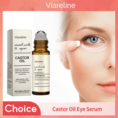 Castor Oil Eye Serum Lighten Wrinkle Remove Dark Circles Eye Bags anti Puffiness Nourish Skin Eye Lifting Firming Massage Roller