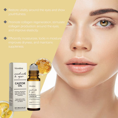 Castor Oil Eye Serum Lighten Wrinkle Remove Dark Circles Eye Bags anti Puffiness Nourish Skin Eye Lifting Firming Massage Roller