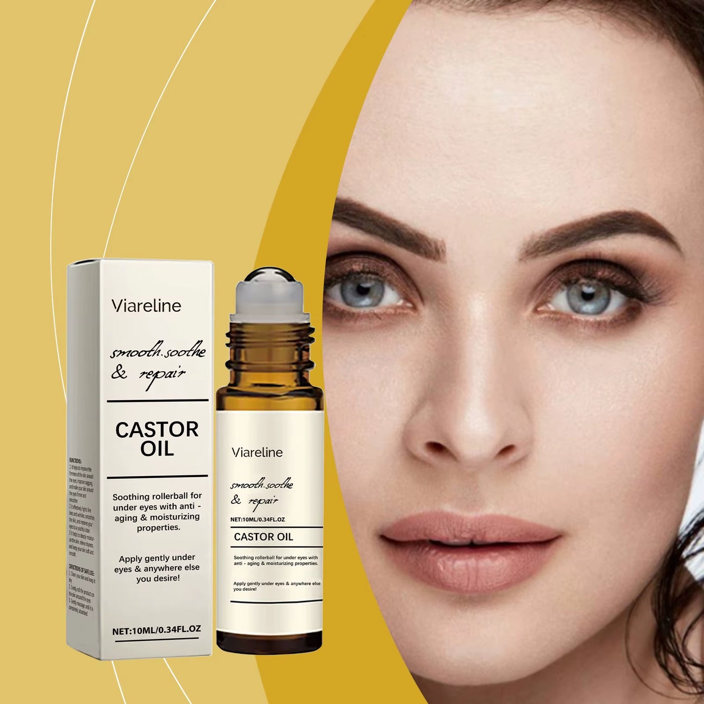 Castor Oil Eye Serum Lighten Wrinkle Remove Dark Circles Eye Bags anti Puffiness Nourish Skin Eye Lifting Firming Massage Roller